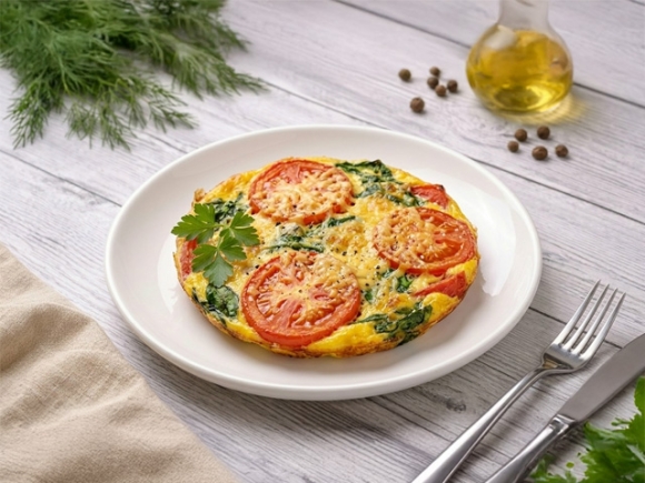 Омлет запеченный со шпинатом, томатами и сыром