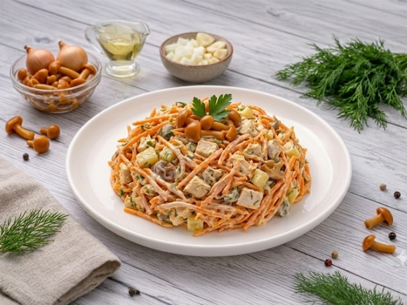 Салат "Жар-птица" с маринованными опятами